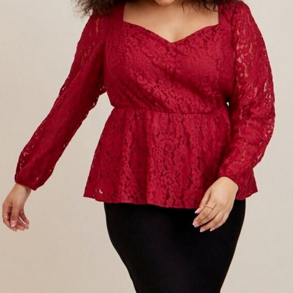 Torrid Peplum Lace Puff Sleeve Top Blouse Winetasting Party Date Night 5X 28